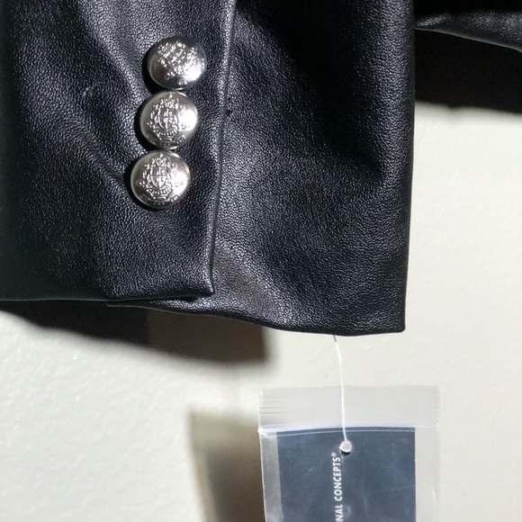 NWT INC Faux Leather Blazer Black Jacket Size PM - Picture 7 of 7
